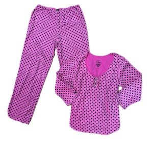 Betsey Johnson Intimates Pink and Black Polka Dot Pajama Set Size M